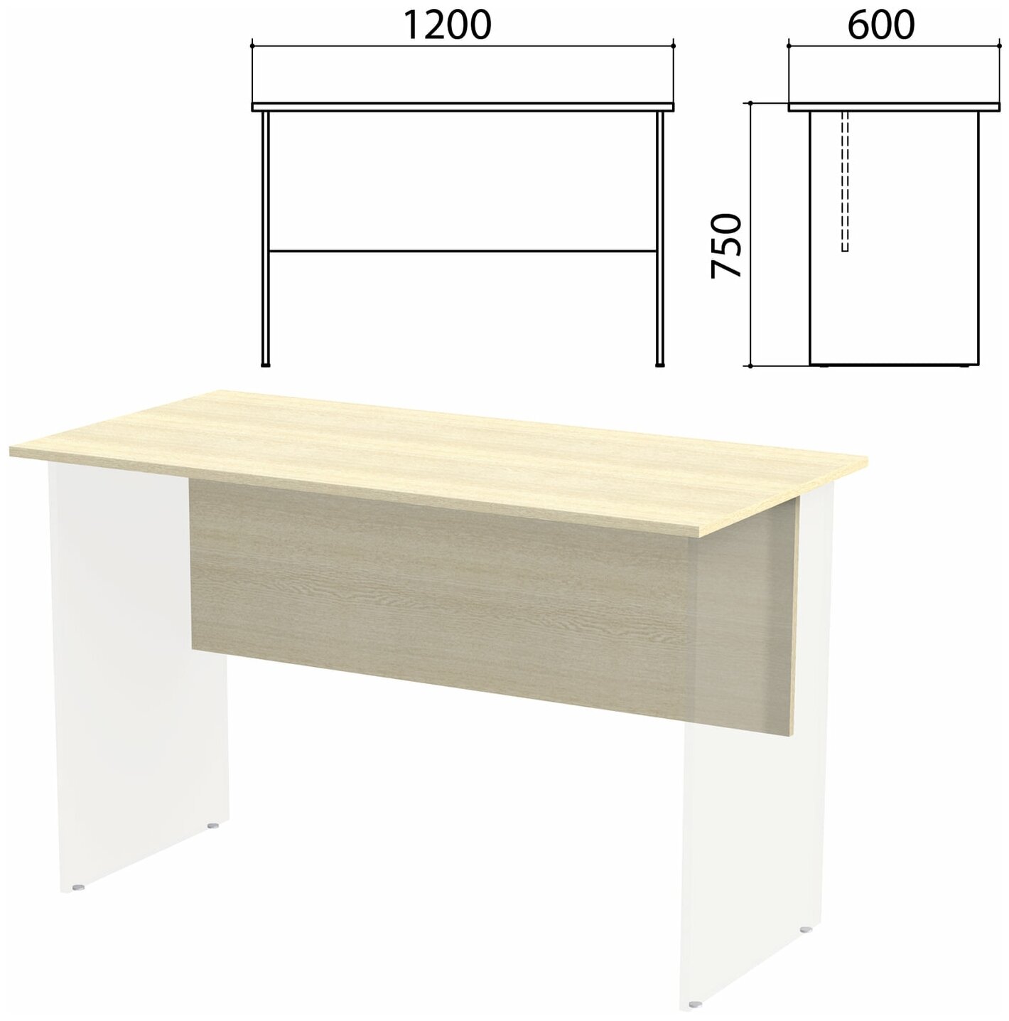 Столешница, царга стола письменного "Канц" 1200х600х750 мм, цвет дуб молочный