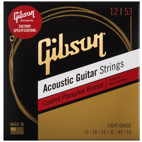 струны для акустической гитары gibson sag cpb12 coated phosphor bronze strings lights Gibson SAG-CPB12 струны для акустической гитары, .012-.053