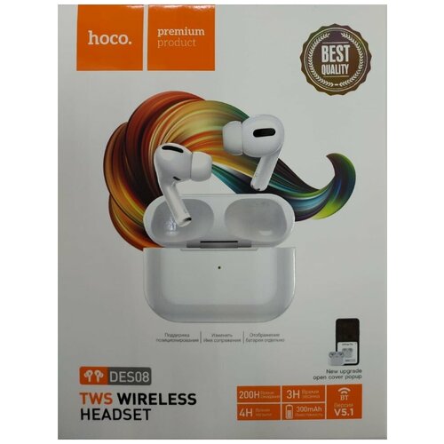 Беспроводные наушники TWS Hoco DES08 BT5130mAh4ч белые 179000₽