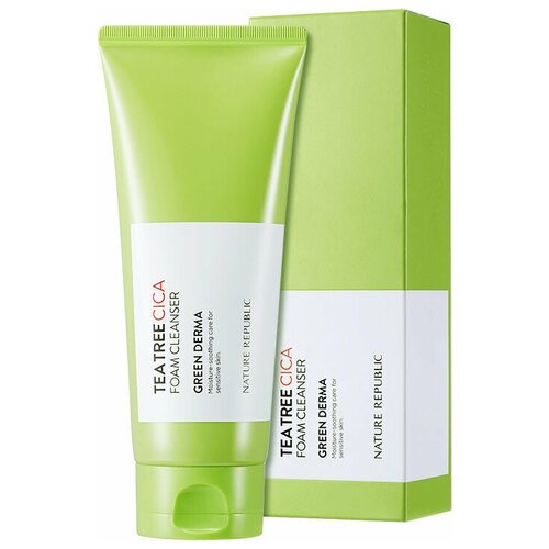 Nature Republic Green Derma Tea Tree Cica Acne Foam Cleanser Очищающая пенка для проблемной кожи лица с центеллой и чайным деревом, 150 мл