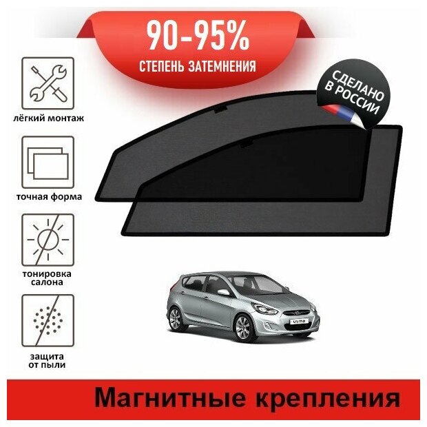 Каркасные шторки LATONIK PREMIUM на Hyundai Solaris 1 (2010-2014) хэтчбек на передние двери на магнитах с затемнением 90-95%