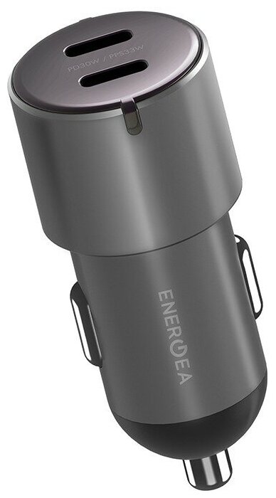 Автомобильное зарядное EnergEA Alu Drive D60 2*USB-C PD/PPS 66W, Aluminium Gunmetal