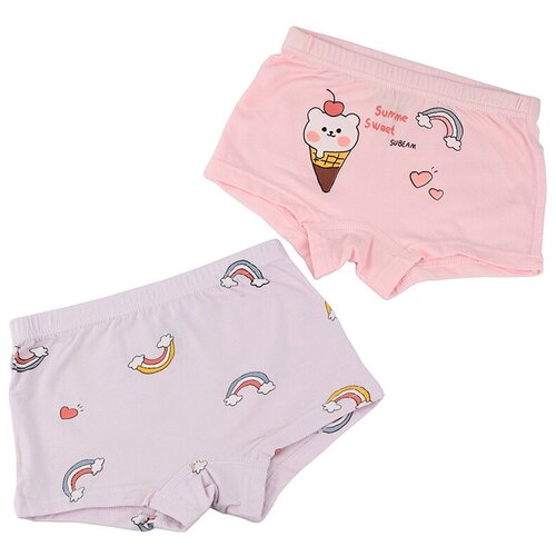 фото Трусы шортики детские для девочки набор 2 шт из хлопка с рисунком радуга, размер s розовый/светло-розовый baziator