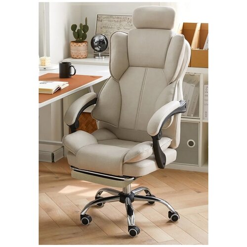 Кресло компьютерное , офисное , руководителя с подножкой , игровое комфортное мягкое мягкие прорезиненные колёсики