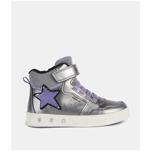 ботинки GEOX для девочек J SKYLIN GIRL цвет тёмно-серебристый /сиреневый, размер 26 серебристого цвета