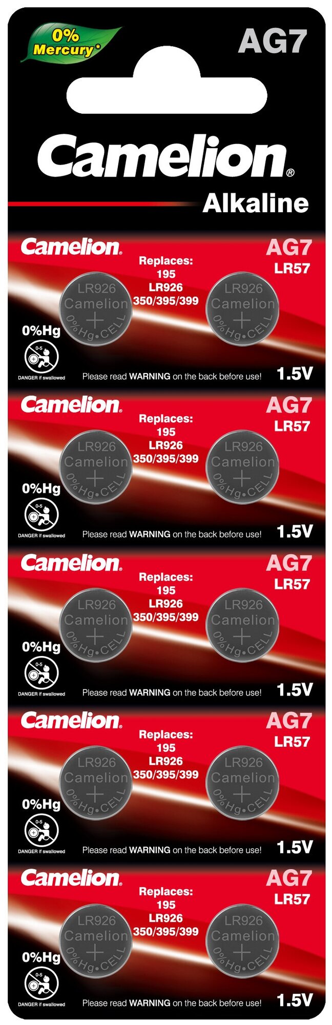 Батарейки для часов Camelion G 7 BL-10 Mercury Free AG7-BP10(0%Hg), 395A/LR926/195