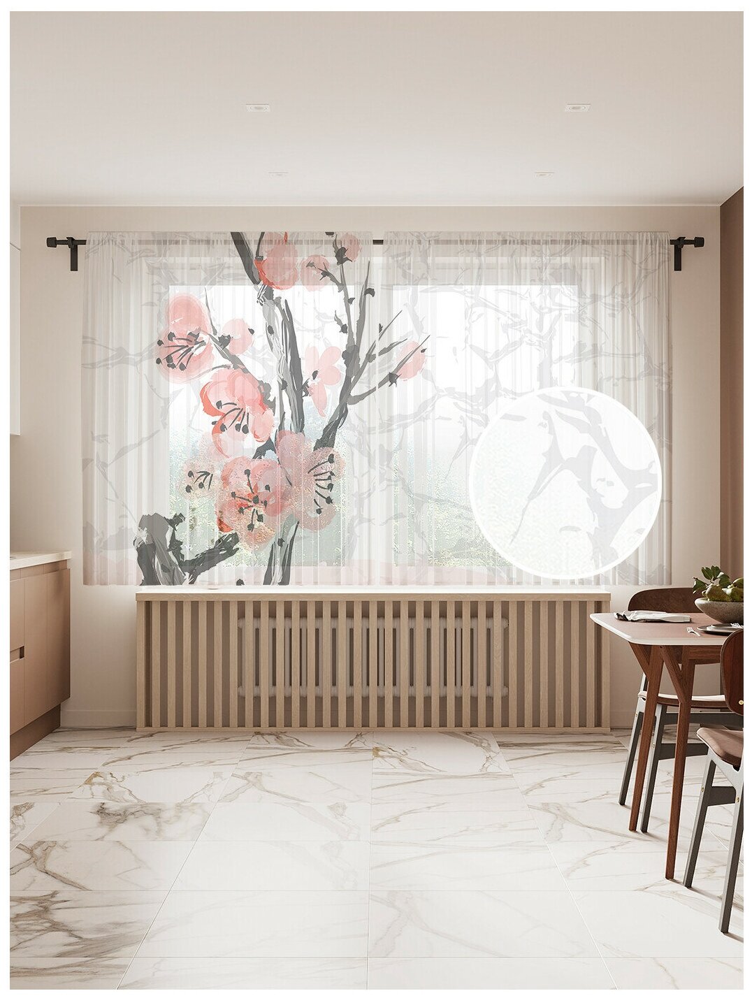 Тюль для кухни и спальни JoyArty "Цветок жизни", 2 полотна со шторной лентой шириной по 145 см, высота 180 см.