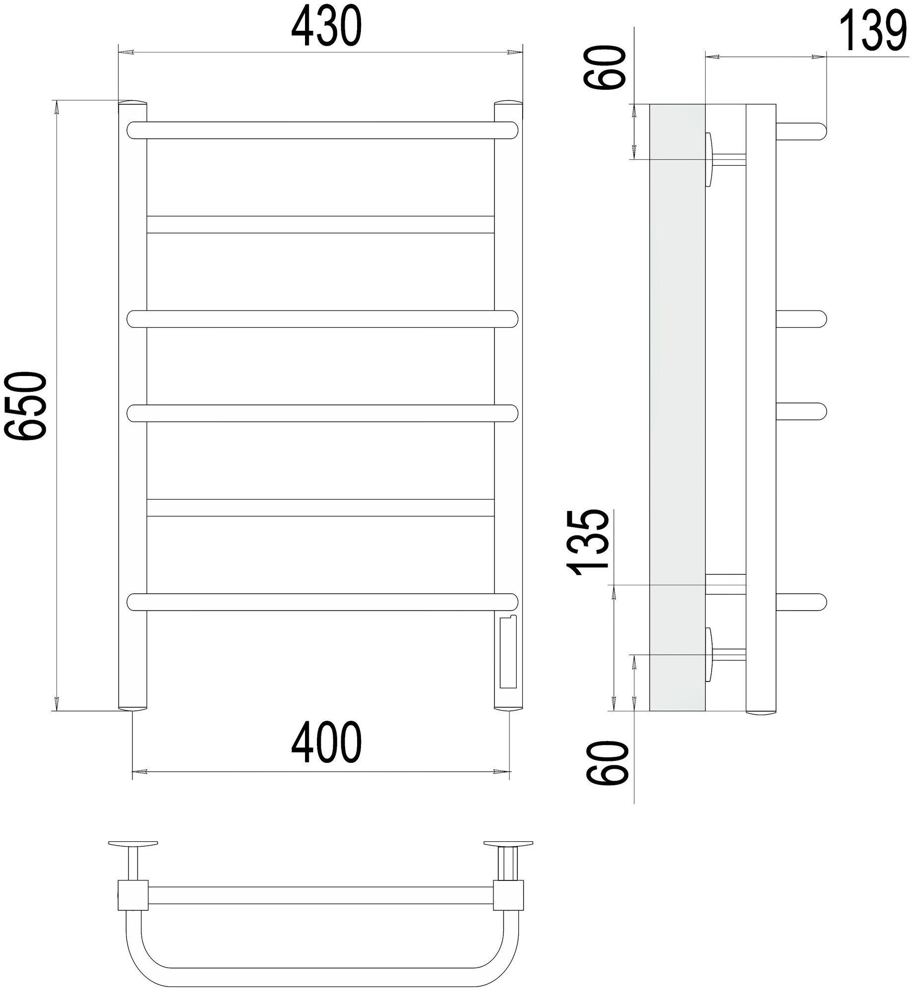 Полотенцесушитель Евромикс П6 400х650 Электро (quick touch) TERMINUS - фотография № 3