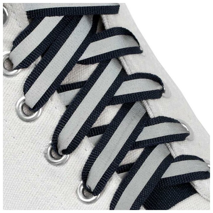 Шнурки для обуви, пара, плоские, со светоотражающей полосой, 10 мм, 70 см, цвет тёмно-синий