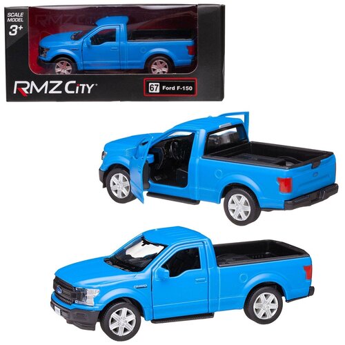 Машина металлическая RMZ City 1:32 Ford F150 2018, синий матовый цвет, двери открываются внедорожник rmz city ford f150 2018 554045 1 32 15 см черный