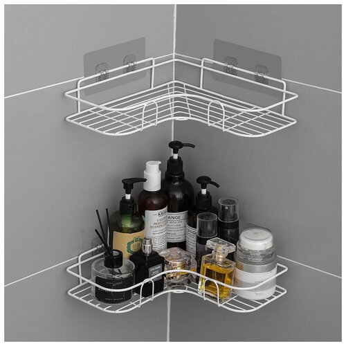 Угловая полка для ванной, органайзер для шампуня и мыла, самоклеящаяся, металлическая, черная, 26,5 х 26,5 х 5,8 см