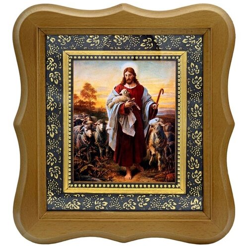 Добрый Пастырь. Икона Иисуса Христа на холсте. икона на деревянной основе иисуса христа пастырь добрый 5 4 1 см