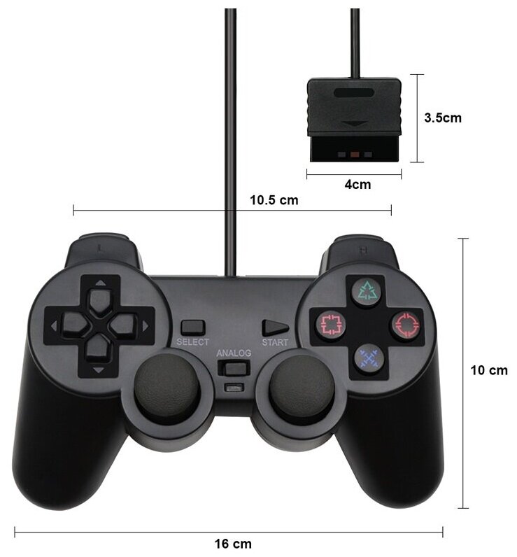 Геймпад/джойстик/контроллер игровой проводной для консоли/приставки PS2 вибрационный черный
