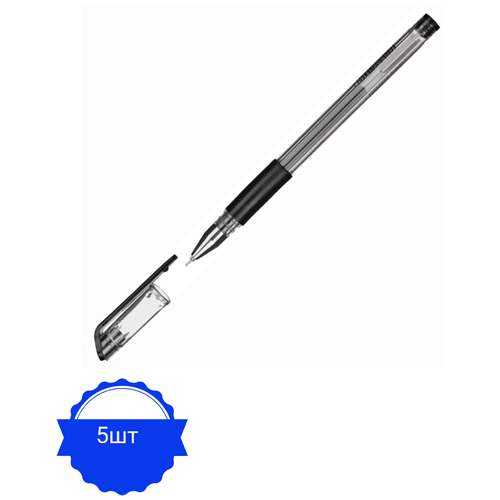 Ручка гелевая неавтоматическая Attache Gelios-030,черный,игольчатый,0,5мм 5 штук