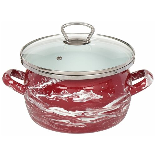 Кастрюля сталь, эмалированное покрытие, 3 л, с крышкой, Сантэкс, Шейк бордово-белый, 1-2430111