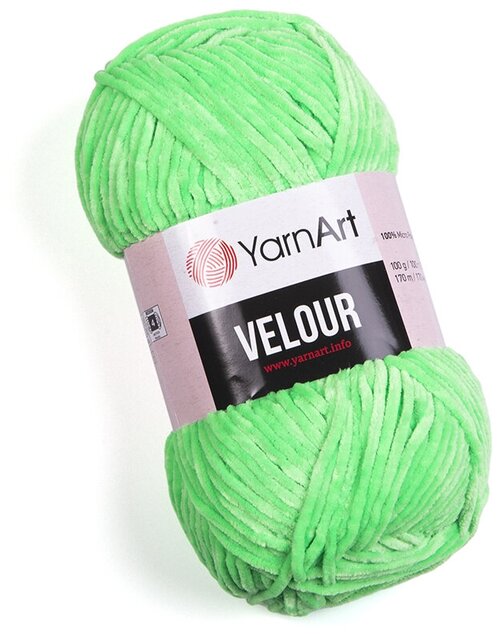 Пряжа для вязания YarnArt Velour (ЯрнАрт Велюр) - 5 мотков 861 ярко-зеленый, фантазийная, плюшевая для игрушек 100% микрополиэстер 170м/100г