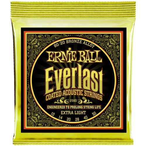 Струны для акустической гитары ERNIE BALL 2560 Everlast Coated 80/20 Bronze Extra Light 10-50