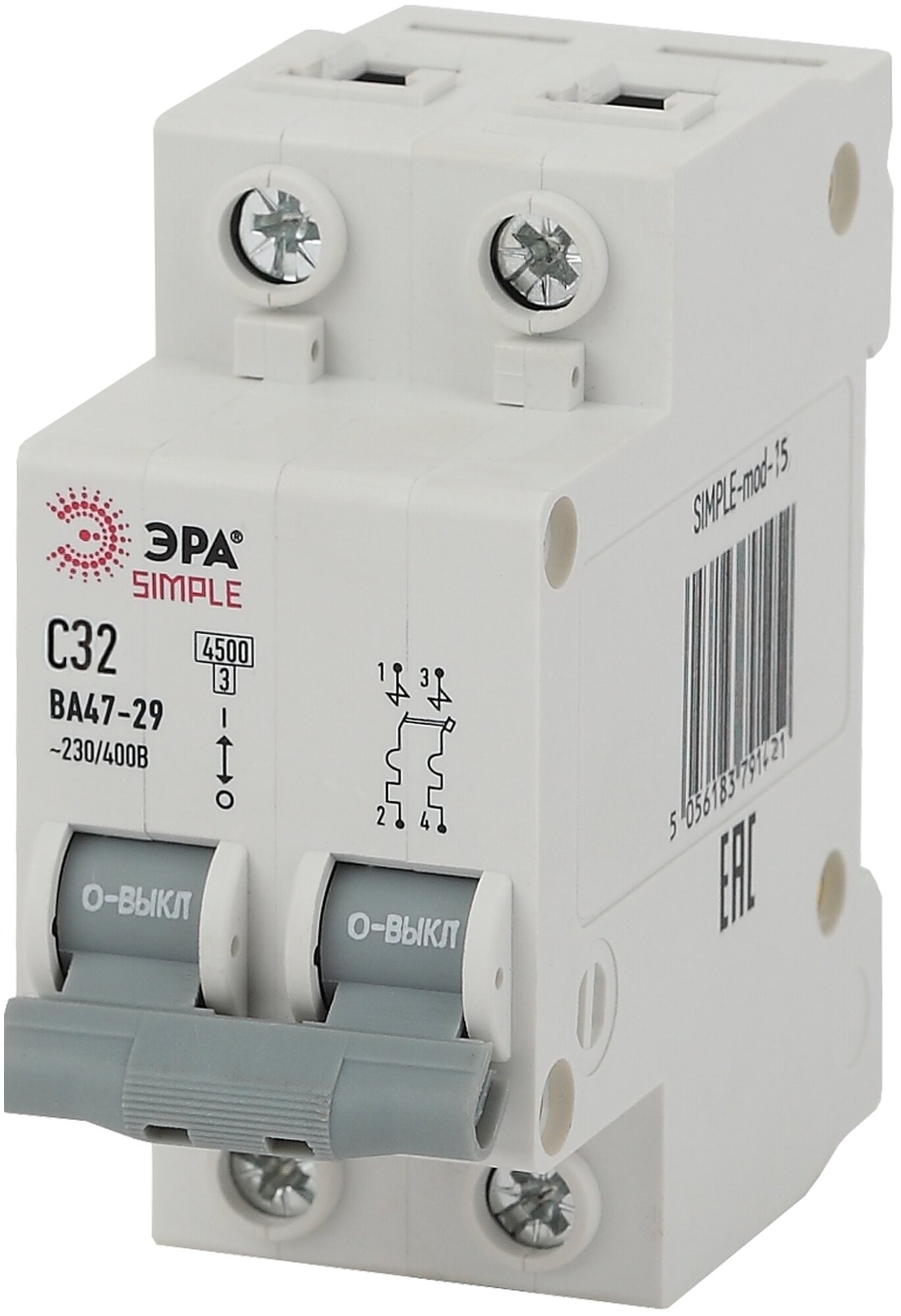 фото Автоматический выключатель SIMPLE-mod-15 ВА47-29 2P 32А 4,5кА х-ка C ЭРА SIMPLE