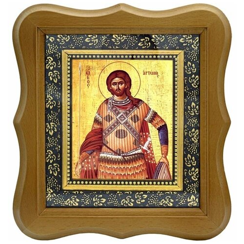 икона именная финифть в багете артемий Артемий Антиохийский Святой великомученик. Икона на холсте.