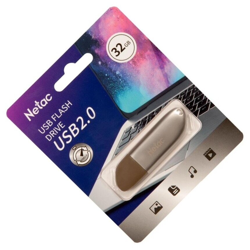 Флеш Диск Netac U352 32Gb , USB2.0, с колпачком, металлическая