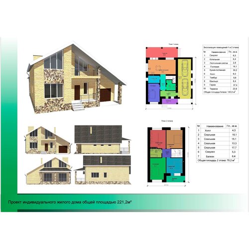 Проект Двухэтажный жилой дом 12.7х12.7м 221,2м2 проект двухэтажный жилой дом 17х16м 235 5м2