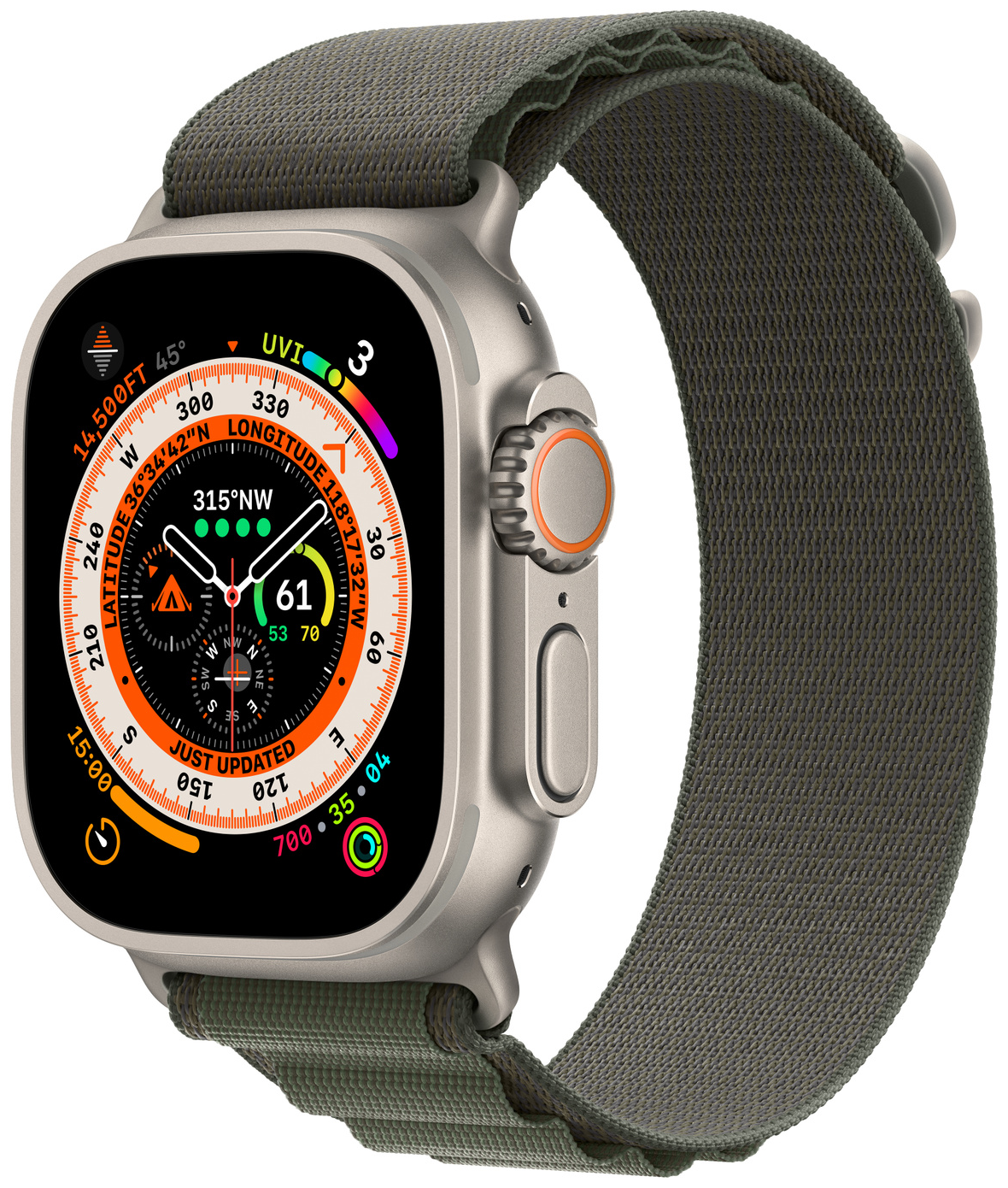 Умные часы Apple Watch Ultra 49 мм Titanium Case, титановый/зеленый Alpine Loop