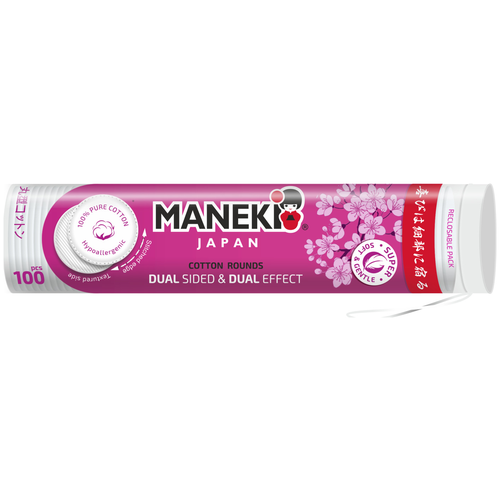 Купить Maneki Диски ватные двусторонние косметические DUAL, с пресс-линией, 100 шт., хлопок, Ватные палочки и диски