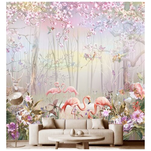 Фотообои на стену Модный Дом Фламинго в сказочном саду 300x300 см (ШxВ) фотообои модный дом замок в саду 270x300 см
