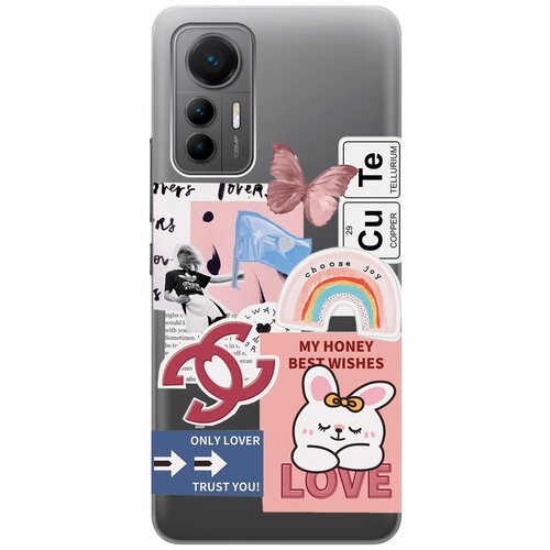 Силиконовый чехол с принтом Cute Stickers для Xiaomi 12 Lite / Сяоми 12 Лайт силиконовый чехол на xiaomi 12 lite сяоми 12 лайт с 3d принтом amazing peonies прозрачный