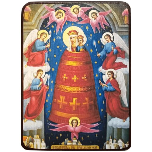 Икона Прибавление ума Божией Матери на синем фоне, размер 6 х 9 см икона божией матери прибавление ума ortox
