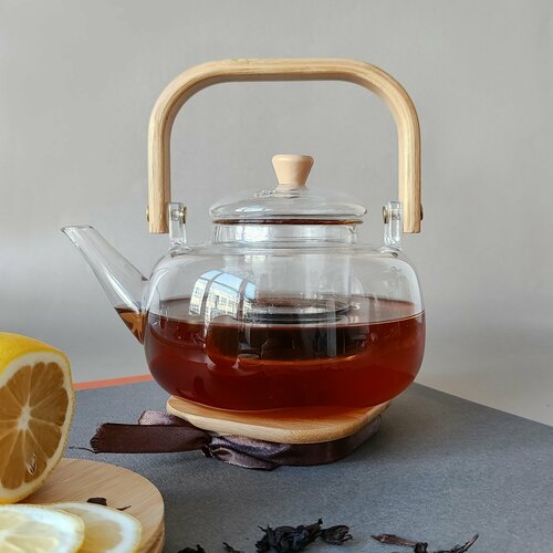 Чайник стеклянный заварочный 1л бамбук крышка с фильтром Baizheng 1604₽
