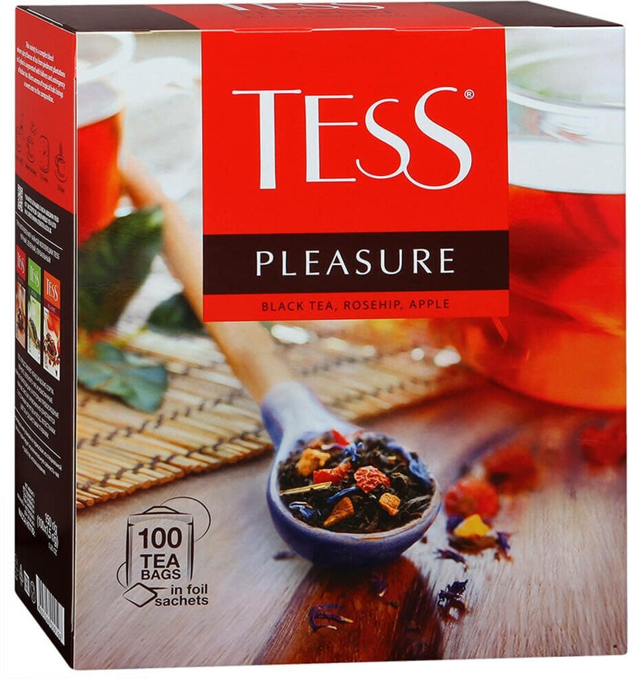 Чай Tess Pleasure, чёрный, с шиповником, яблоком, в пакетиках, 150 г