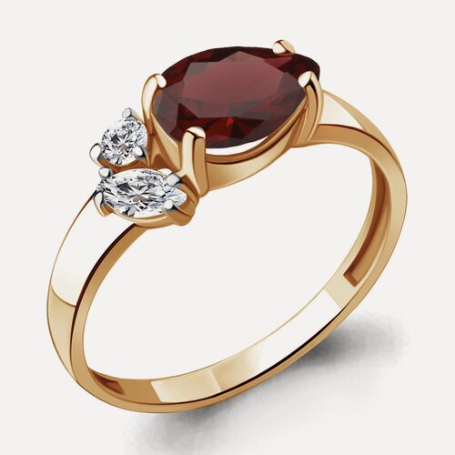 Изображение товара Кольцо, серебро, 925 проба, золочение, фианит, гранат