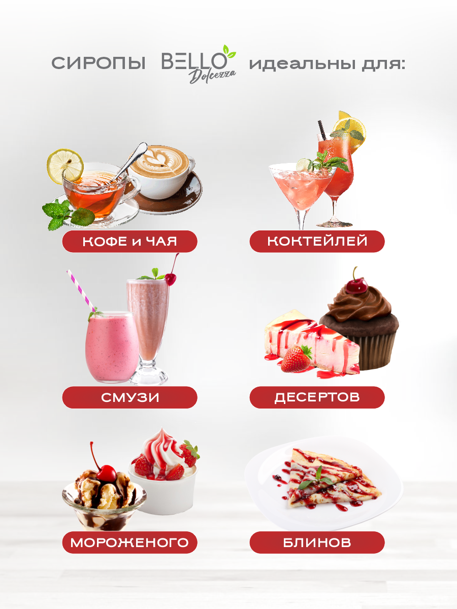 Сироп BELLO Dolcezza "Вишня" для кофе, коктейлей и десертов, 3 л — фото 1