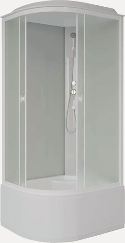 Изображение товара Душевая кабина Niagara Промо (Promo) P100/80/40R/MT стеклянная, 100x80, высокий поддон, с сиденьем, закрытая (с крышей), с матовым стеклом, без гидромассажа, с белым профилем, с функцией тропический д