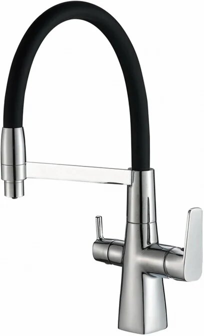 Смеситель для кухни Steel Hammer SH 818 6 CR с краном для питьевой воды  с поворотным изливом  хром  черный  глянцевый  однорычажный  латунный  с керамическим картриджем