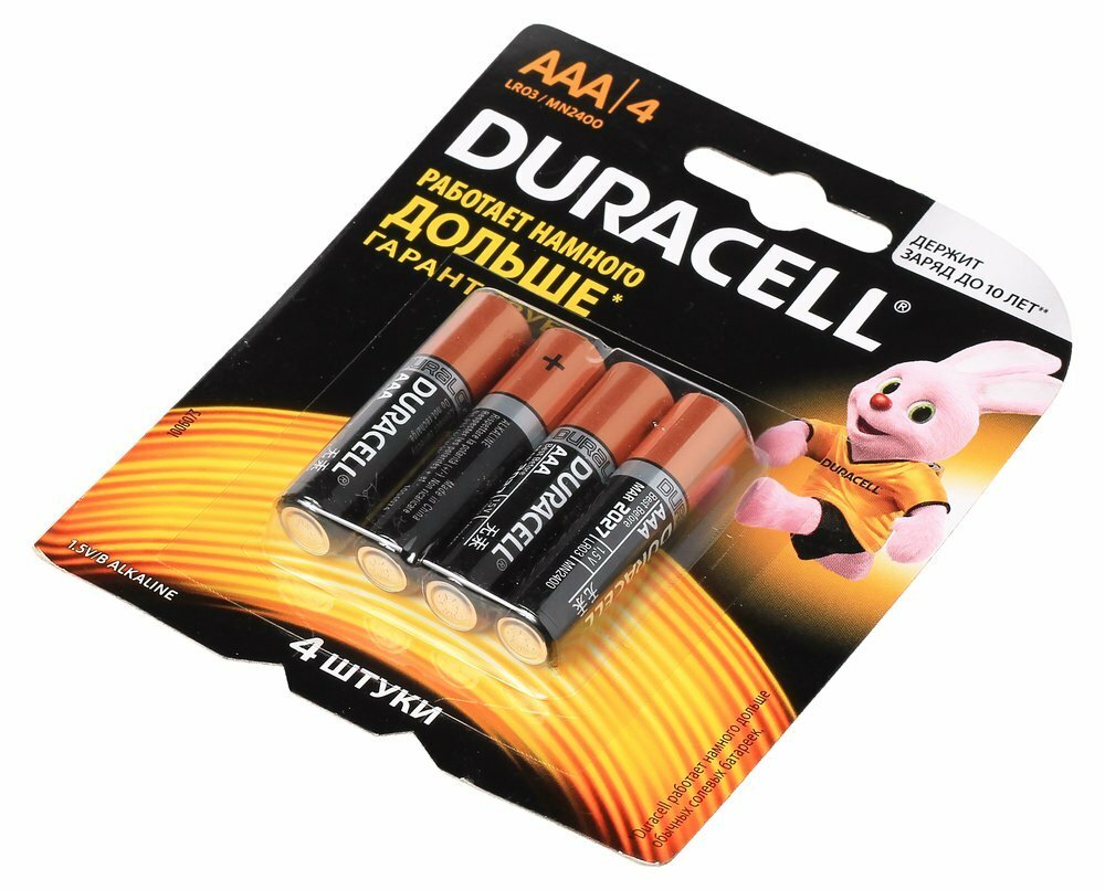 Батарейки Duracell AAA LR6 — мощные алкалиновые элементы питания, 4 шт