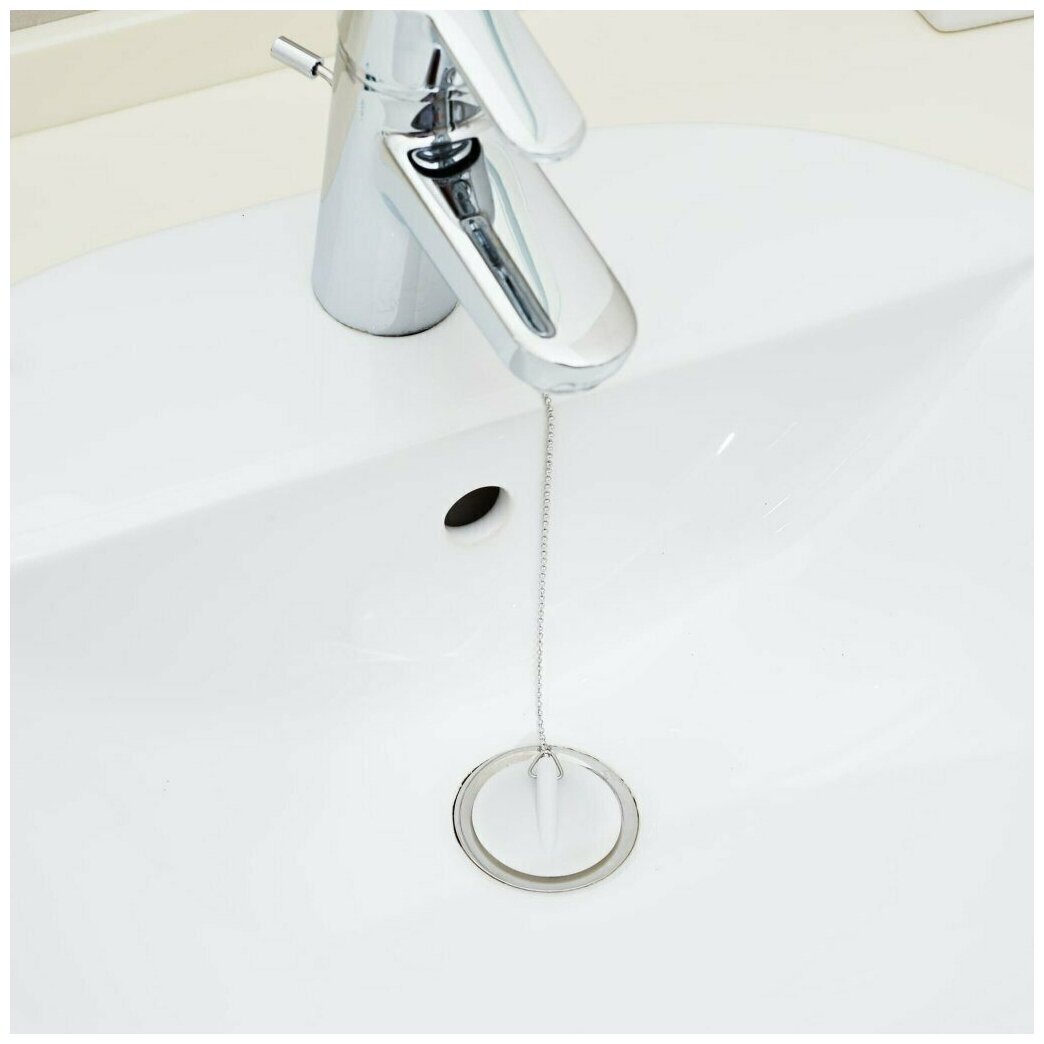 Пробка для ванны 45 мм, с цепочкой, белая - фотография № 2