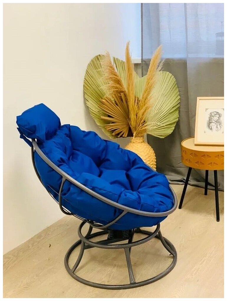 Кресло m-group папасан пружинка мини коричневое, синяя подушка - фотография № 4
