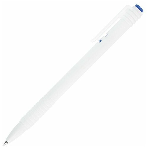 Ручка шариковая масляная автоматическая BRAUBERG White, корпус белый, узел 1 мм, линия 0,7 мм, синяя
