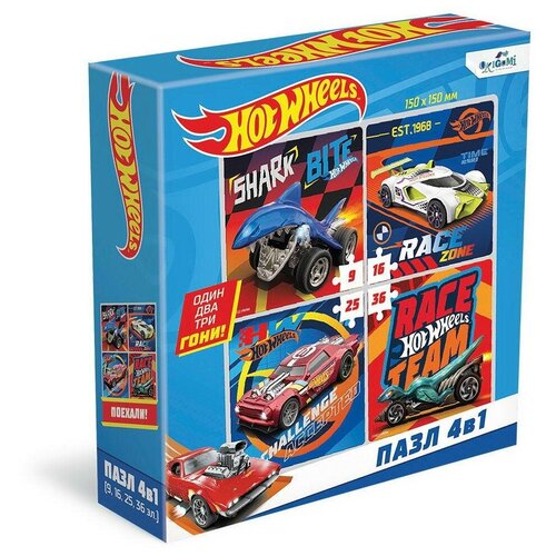 Пазл детский набор 4 в 1 Готовы к старту. арт. 07079/О пазл 4 в1 9 16 25 36 hot wheels крутые гонщики 07080