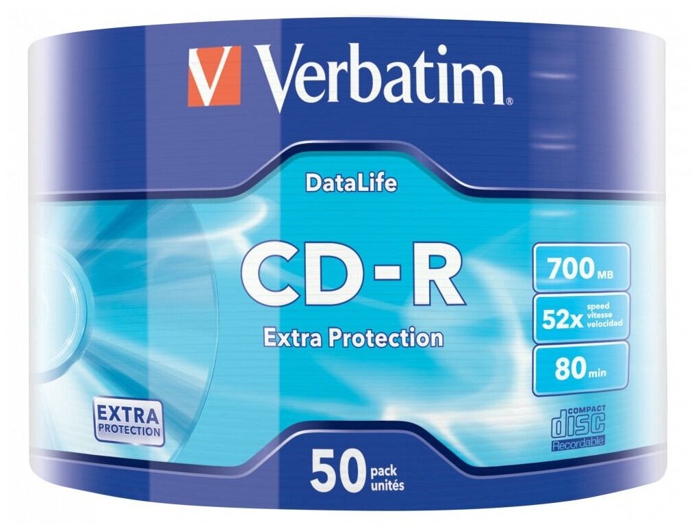 Диск Cd-r Verbatim 700Mb 52x bulk (50шт) (43787) .