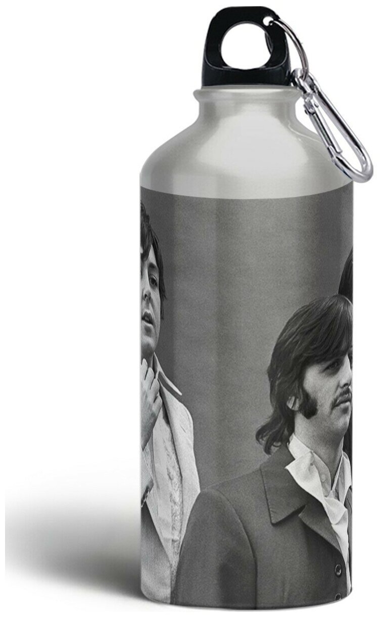 Бутылка спортивная,туристическая фляга, 500мл с карабином beatles(Джон Леннон,битлс, Joy division, David Bowie,Bob Dylan) - 964