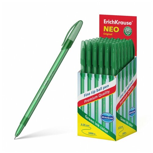 Ручка шариковая ErichKrause Neo Original, игольчатый узел 0,7 мм, чернила зелёные