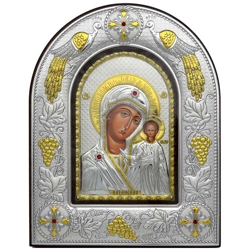 Казанская икона Божьей Матери в серебряном окладе для подарка. 20 × 25 см.