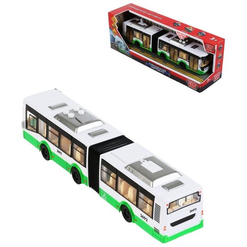 Модель Технопарк Городской автобус с гармошкой пластик, инерция, открываются двери, 32 см