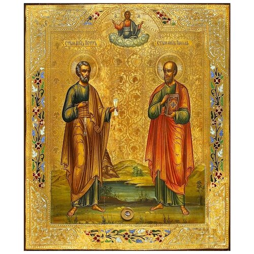 Петр и Павел Святые апостолы. Икона на доске с мощевиком.