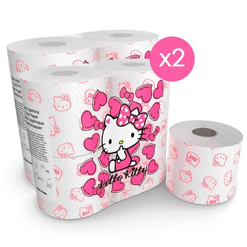 Туалетная бумага Hello Kitty с рисунком, 3 слоя, 4 рулона 200 листов 2 упаковки, World Cart туалетная бумага world cart love 8 шт