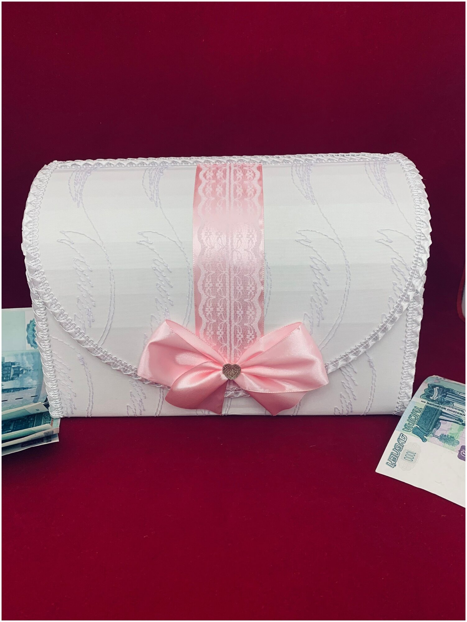 семейный банк/казна для денег/Коробка для денег (сундук) на свадьбу розовый бант