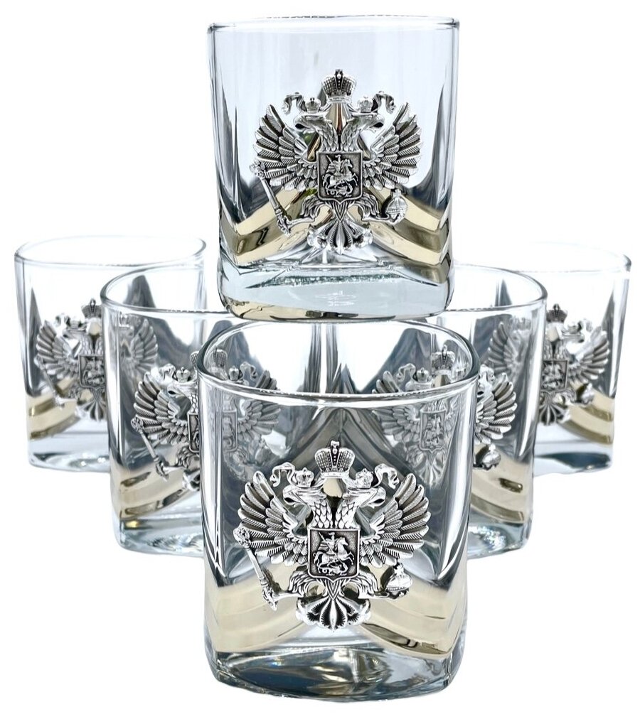 Набор бокалов для мужчин "Герб РФ" патриот для виски, бренди, серебро